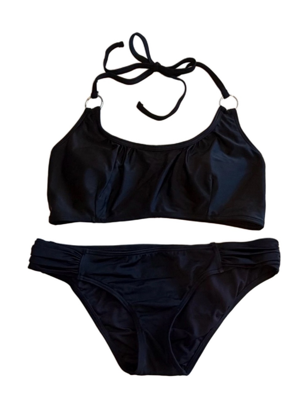 SUN DAZED Women’s Black Halter Style Silver Ring Accent Bikini Set